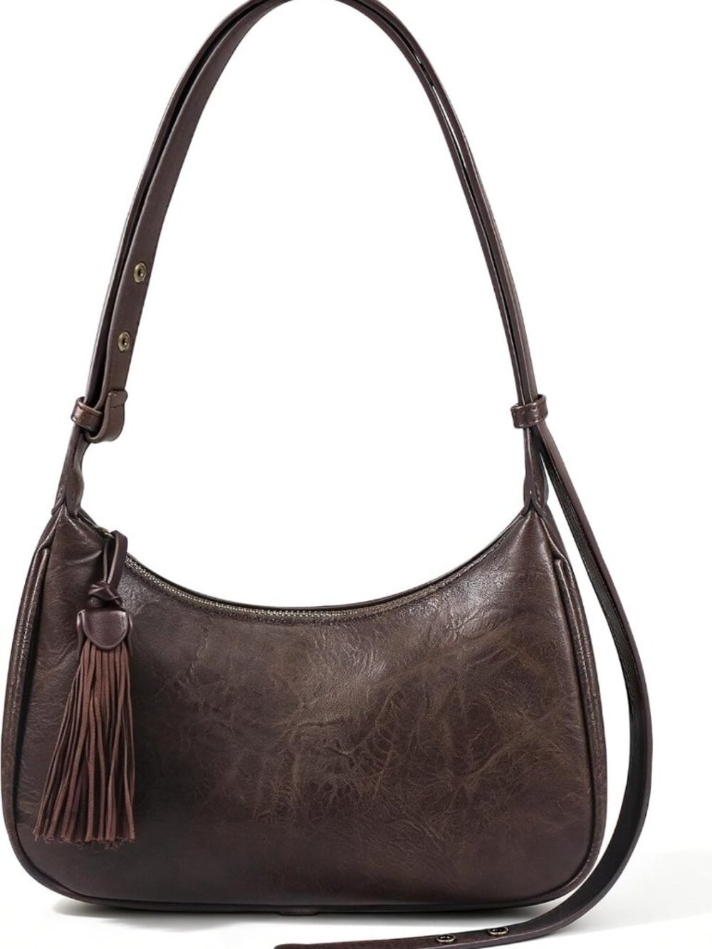 Vintage Floral Embossed Vegan Leather Hobo Bag with Tassel Zipper - Retro